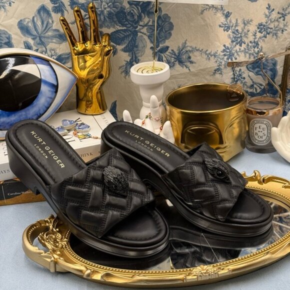 🆕 KURT GEIGER LONDON 🧿 NWOB Kensington Slip On Sandal, Black Sz 37 US 7 - Picture 6 of 13